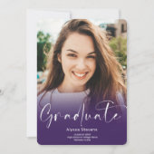 紫のモダン台本4枚の写真を卒業 案内状 (正面)