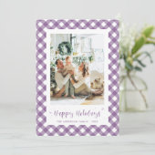 紫のモダン格子縞の書道写真 シーズンカード (スタンド正面)