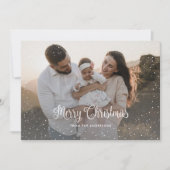 紫のモダン格子雪の写真メリークリスマス シーズンカード (正面)