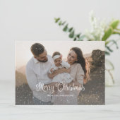 紫のモダン格子雪の写真メリークリスマス シーズンカード (スタンド正面)