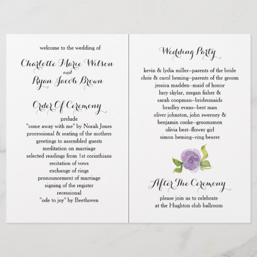 紫のモダン水彩フローラ結婚式 (裏面)