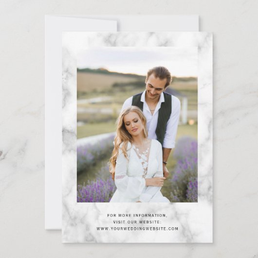 紫のモダン金ゴールドアゲート大理石の写真結婚の 招待状 (裏面)