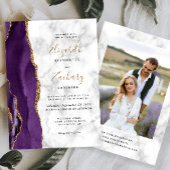 紫のモダン金ゴールドアゲート大理石の写真結婚の 招待状