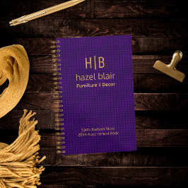 紫のモダン金ゴールドモノグラムのロゴ正方形パターン プランナー手帳