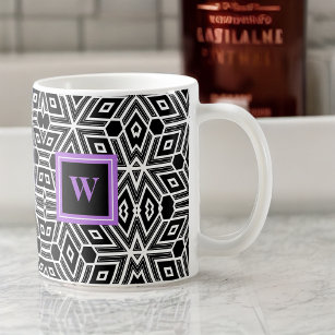 紫のモノグラムと黒い灰色の白いキュービズム コーヒーマグカップ