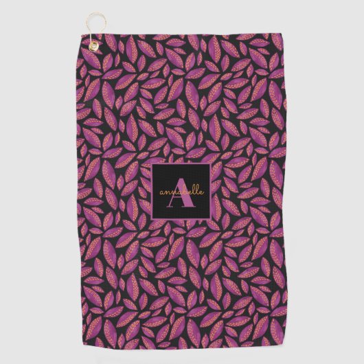 紫のモノグラムの紅葉パターン ゴルフタオル (正面)