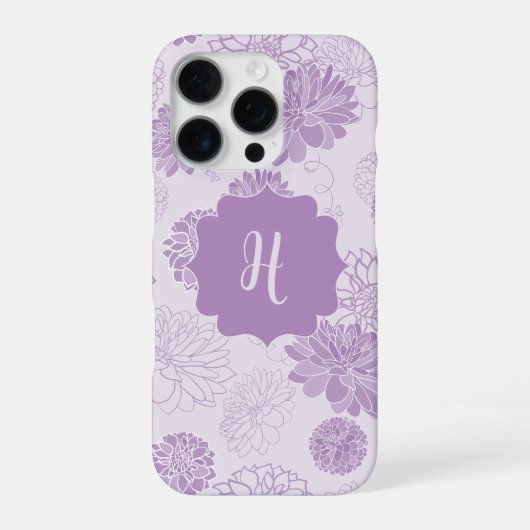 紫のモノグラム大人っぽい花柄 iPhoneケース (裏面)