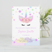 紫のユニコーンの誕生日招待状 招待状 (スタンド正面)