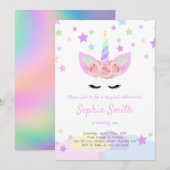 紫のユニコーンの誕生日招待状 招待状 (正面/裏面)