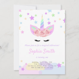 紫のユニコーンの誕生日招待状 招待状