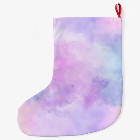 紫のユニコーン水彩金ゴールドグリッツ名 ラージクリスマスストッキング (裏面)