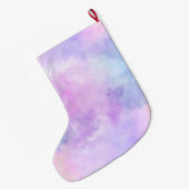 紫のユニコーン水彩金ゴールドグリッツ名 ラージクリスマスストッキング (裏面 (吊り時))