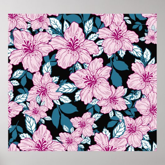 紫のユリ、青い葉の背景。 ポスター (正面)