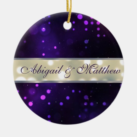 紫のライトクリスマパーソナライズされたスオーナメント セラミックオーナメント (正面)