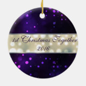 紫のライトクリスマパーソナライズされたスオーナメント セラミックオーナメント (裏面)