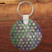 紫のライン、紫と緑の点の抽象芸術 キーホルダー (正面)