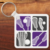 紫のラクロスの棒とボールのブロック キーホルダー (正面)