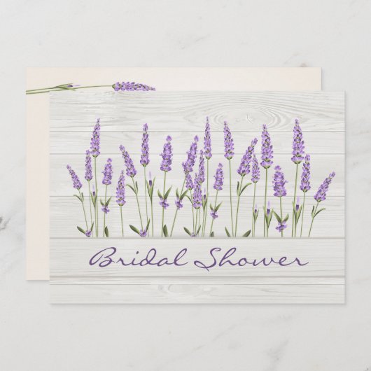 紫のラベンダーの花の木のブライダルシャワー 招待状 (正面/裏面)