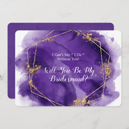 紫のラベンダーの金ゴールドが私の花嫁になる 招待状 (正面/裏面)