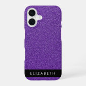 紫のラメ、ラメの背景、お名前 iPhone 16ケース (裏面)