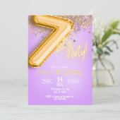 紫のラメ 7歳の誕生日招待状 招待状 (スタンド正面)