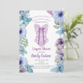 紫のランジェリーシャワー。エレガントブライダルパーティ 招待状 (スタンド正面)