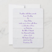 紫のリボンで木に白い文房具を結婚式で飾る 招待状 (裏面)