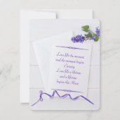 紫のリボンで木に白い文房具を結婚式で飾る 招待状 (正面)