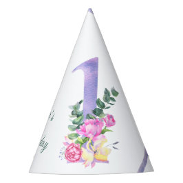紫のリボンのお花の1歳の誕生日パーティー パーティーハット