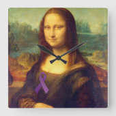 紫のリボンのモナリザ スクエア壁時計 (正面)