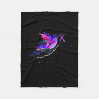 紫のリボンを手に ファイモアルジア啓発 5 フリースブランケット