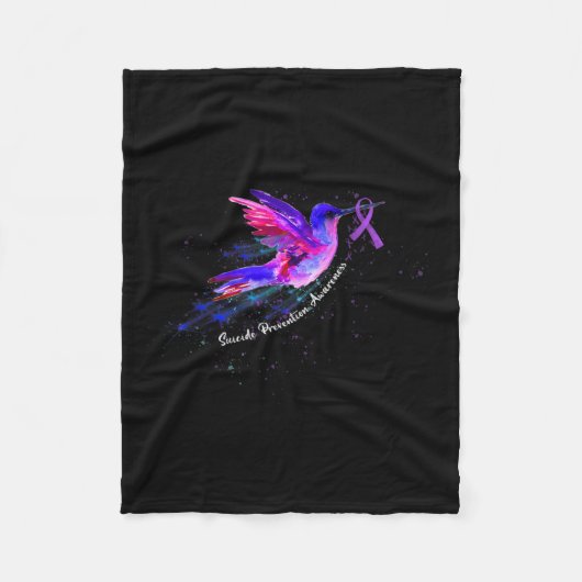 紫のリボンを手に ファイモアルジア啓発 5 フリースブランケット (正面)