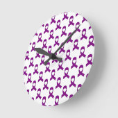 紫のリボンパターン ラウンド壁時計 (傾斜)