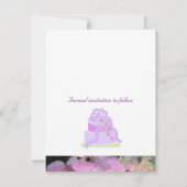 紫のリボン結婚のケーキの日付を保存 セーブザデート (裏面)