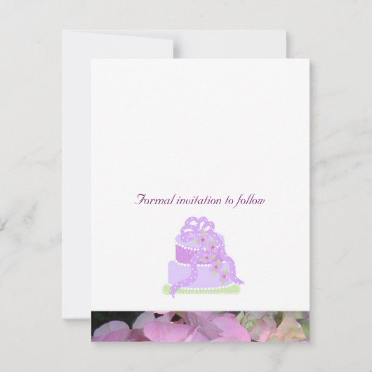 紫のリボン結婚のケーキの日付を保存 セーブザデート (裏面)