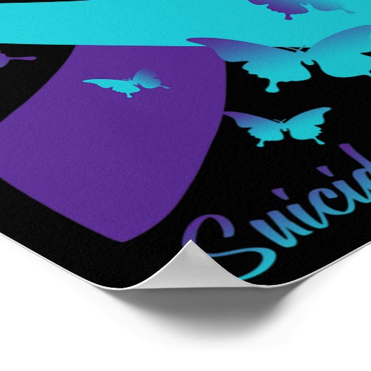 紫のリボン蝶の自殺を防止アウェア ポスター (角)