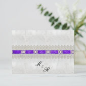 紫のリボン、ホワイトサテン結婚ズ 出欠カード (スタンド正面)