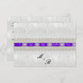 紫のリボン、ホワイトサテン結婚ズ 出欠カード (正面/裏面)