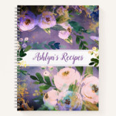 紫のレシピクックブックフローラ水の色ヴィンテージ ノートブック (正面)