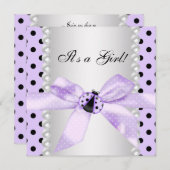 紫のレディバグ赤ちゃんシャワー 招待状 (正面/裏面)