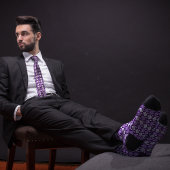 紫のレトロアーガイルボーリングピン ネクタイ