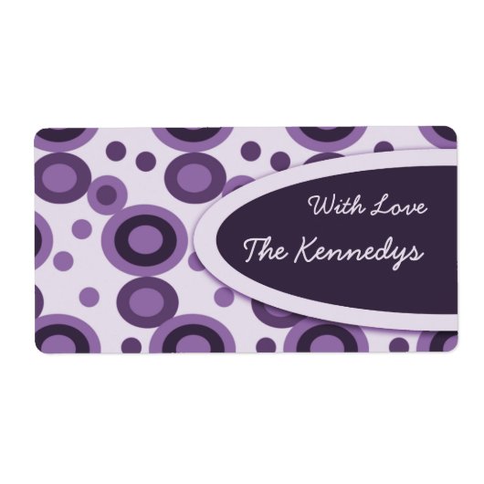 紫のレトロドットギフトラベルラベパーソナライズされたル ラベル (正面)