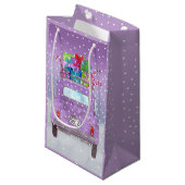 紫のレトロフィアット500クリスマスプレゼント スモールペーパーバッグ (正面アングル)