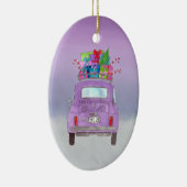 紫のレトロフィアット500クリスマスプレゼント セラミックオーナメント (右)