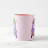 紫のレトロフィアット500クリスマスプレゼント ツートーンマグカップ (中央)