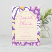 紫のレトロフローラとフォト結婚式招待状 招待状 (スタンド正面)