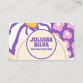 紫のレトロフローラとQR名刺 名刺 (正面)