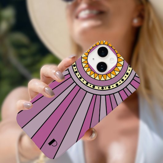 紫のレトロ太陽光線カスタムモノグラム文字 Case-Mate iPhoneケース