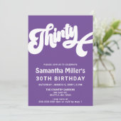 紫のレトロGroovy写真30th誕生日パーティー 招待状 (スタンド正面)