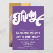 紫のレトロGroovy写真30th誕生日パーティー 招待状 (正面/裏面)